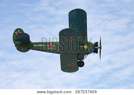 Soviet Single-engine Biplane Policarpov Po-2 Or U-2 At An Air Show In Mochishche