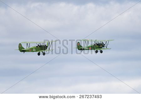 Soviet Single-engine Biplane Policarpov Po-2 Or U-2 At An Air Show In Mochishche