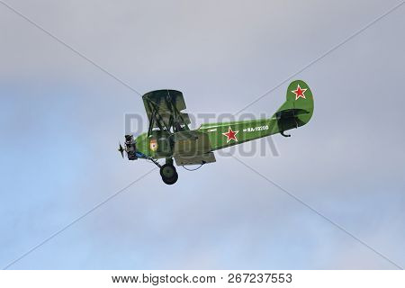 Soviet Single-engine Biplane Policarpov Po-2 Or U-2 At An Air Show In Mochishche