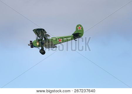 Soviet Single-engine Biplane Policarpov Po-2 Or U-2 At An Air Show In Mochishche