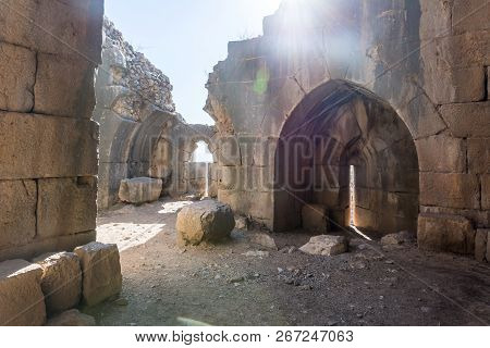 The Inner Part Of The Destroyed Round Tower In Nimrod Fortress Located In Upper Galilee In Northern 