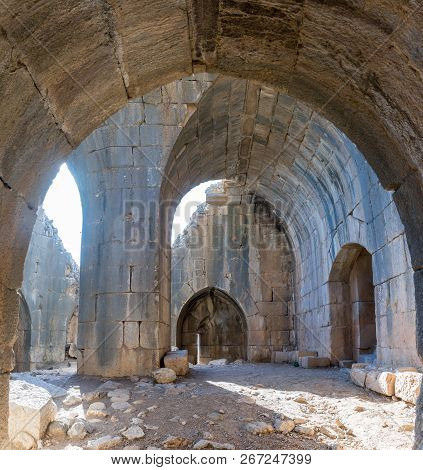 The Inner Part Of The Destroyed Round Tower In Nimrod Fortress Located In Upper Galilee In Northern 