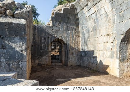 Exit From The Ruined Corner Tower Of Nimrod Fortress Located In Upper Galilee In Northern Israel On 