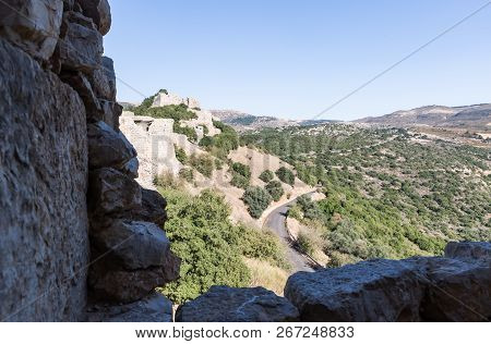 View Of The Nearby Valley From The Tower In Nimrod Fortress Located In Upper Galilee In Northern Isr