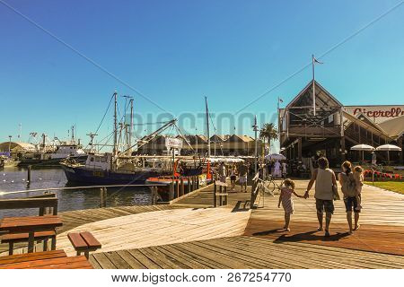 Fremantle, Western Australia - 2011: The Broadwalks Of Fremantle Fishing Boat Harbour