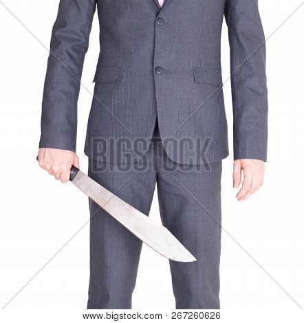 Office Maniac With Machete Isolated On White Background