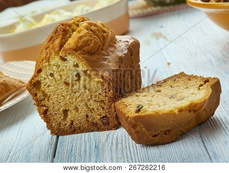 Bara Brith, Welsh, Cuisine, British Traditional Assorted Dishes, Top View.yeast Bread Either Enriche