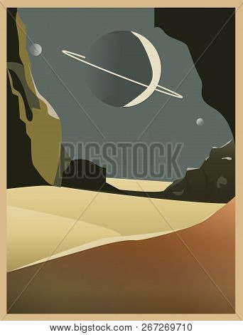 Space, View From The Planet Retro Drawing, Vector