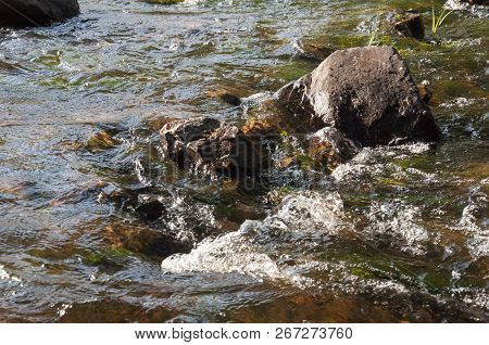 Waterfalls In Summer. Clear And Fresh Water Are Falling Down. Tints Of Green, Blue And White. There 