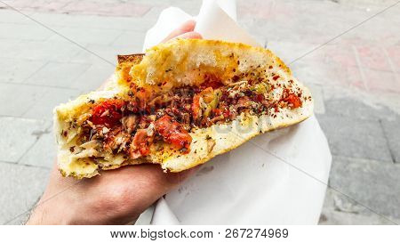 Turkish Street Food Kokorec Made With Sheep Bowel.