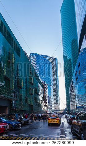 Moscow, Russia - October 17, 2018: Street Near The Enrtance In 