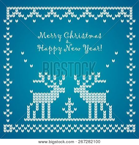 Flat Vector Vector Knitted Pattern With Raindeer