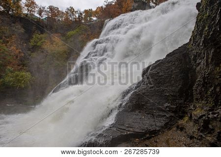 Ithaca Falls In The Finger Lakes Region, Ithaca, New York. This Is The Last And Largest Of Several W