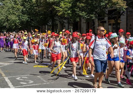 Prague, Czech Republic - July 1, 2018: People Parading At Sokolsky Slet, A Once-every-six-years Gath