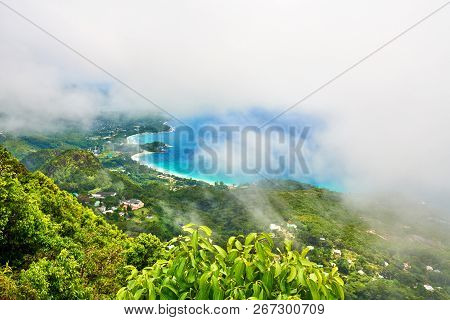 Panoramic View On Grand Anse Fron View Of Morne Blanc Hill, Seychelles, Mahe
