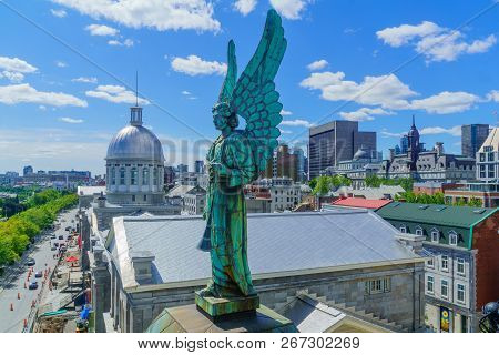 Montreal, Canada - September 08, 2018: View Of An Angel Statue (notre-dame-de-bon-secours Chapel), T