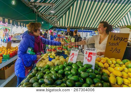 Montreal, Canada - September 09, 2018: Scene Of The Jean-talon Market Market, With Shoppers And Sell