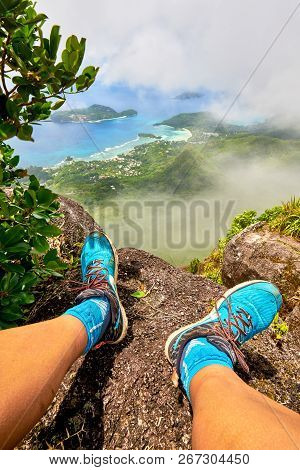 Adventure Man Hiking On Morne Blanc Mountain, Seychelles