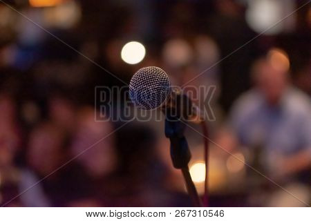 Microphone On A Stage Waiting For A Singer To Come To Stage And Perform