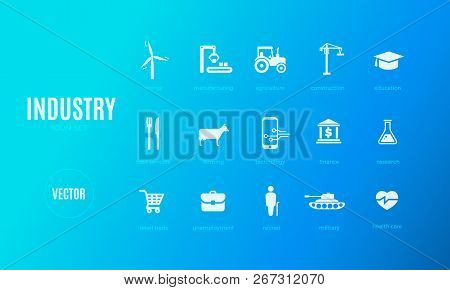 Vector Industry Infographic Template. Color Icon Set Design For Your Illustration Or Firm Presentati