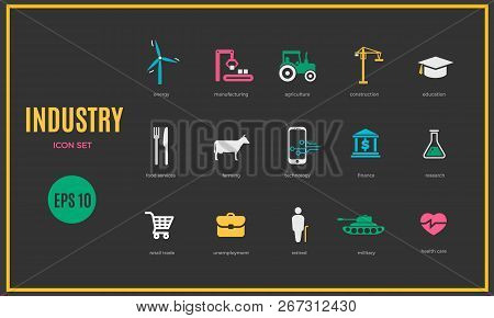 Vector Industry Infographic Template. Color Icon Set Design For Your Illustration Or Firm Presentati