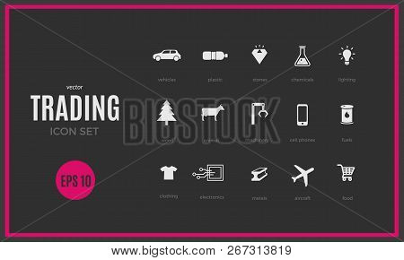 Vector Trading Infographic Template. Color Icon Set Design For Your Illustration Or Firm Presentatio