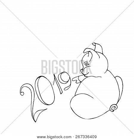 Coloring The Cute Cartoon Pig. Educational Game For Kids. Vector Illustration