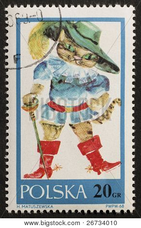 Polen ca. 1968: gedruckt in Polen Stempel zeigt Abbildung der gestiefelte in Stiefel, die Katze in die 
