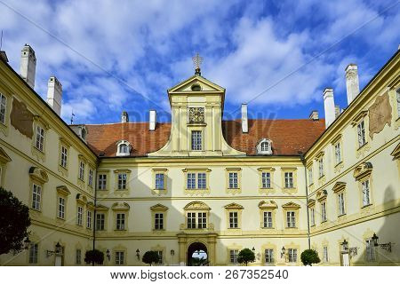 Valtice, Czech Republic - May 16, 2018: Baroque Castle In Valtice, Moravia, Czech Republic. View Of 