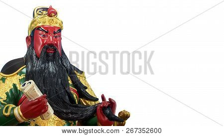 Guan Yu From Romance Of A Three Kingdoms, Statue Isolated On White Background