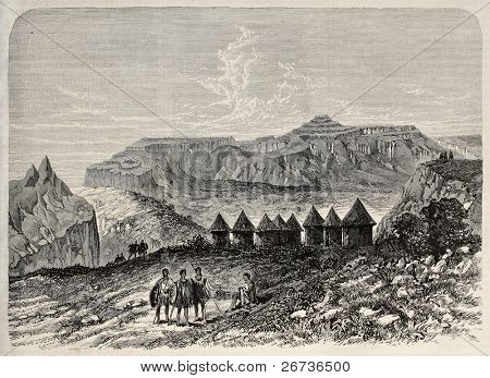 Gamle illustration af Magdala village, Abessinien, i dag Amba Mariam. Oprindelige, lavet af Loudon, w