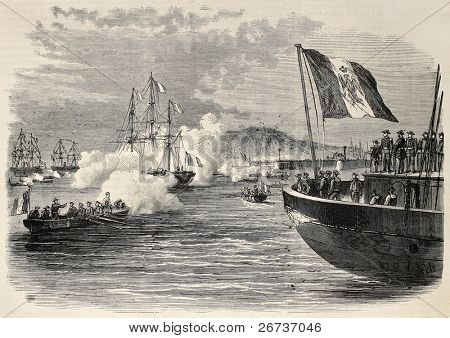 Cheerbourg anchorage, Fransa, Prens imparatorluk Louis Napoleon Bonapa sırasında yapılan simüle savaş gemisi
