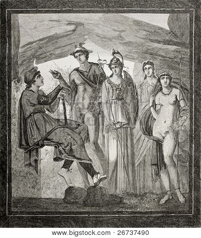 Gamle illustration af Paris dom fresco i House af Paquius Proculus i Pompeji, Italien. Lavet af