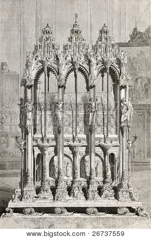 Old illustration of St. Sebald's shrine in Nuremberg cathedral. Created by Therond, was published on Le Tour du Monde, Paris, 1864