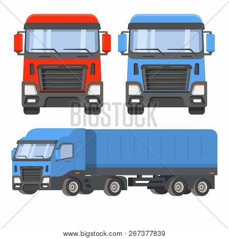 Semi-trailer Truck. Front View And Sideways. The Vehicle Cargo Delivery Logistics.freight Transporta