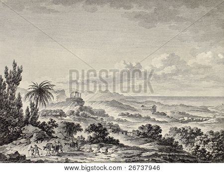Eski görünümü Vadisi tapınaklar, Agrigento, Sicilya. Chatelet ve De Ghendt, publ Vo üzerinde yarattığı