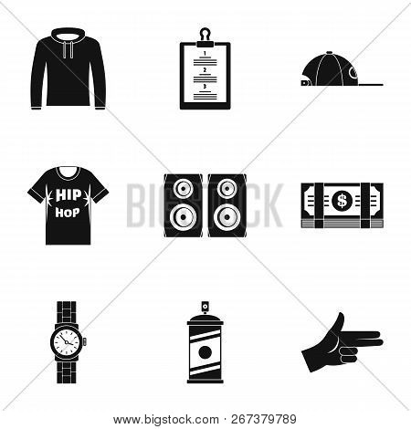 Gangsta Rap Icon Set. Simple Set Of 9 Gangsta Rap Icons For Web Design On White Background