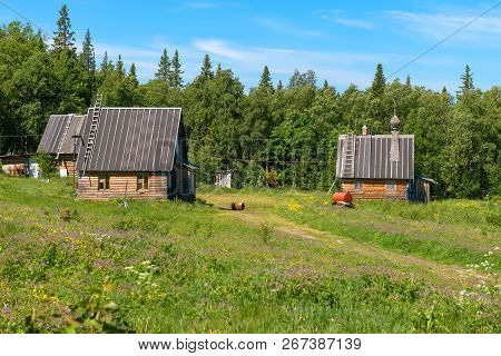 Wooden Houses On Anzersky Island, Arkhangelsk Region, Russia
