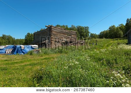 Destroyed Wooden Structure At The Trinity Skete On Anzersky Island, Solovetsky Islands, Arkhangelsk 