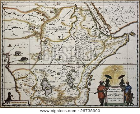 Äthiopien alte Karte. erstellt von Joan Blaeu, veröffentlicht in Amsterdam 1650