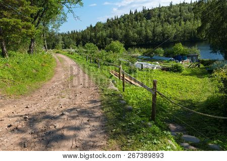Forest Road At Trinity Monastery On Anzersky Island, Arkhangelsk Region, Russia