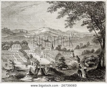 Gammal vy över Port Royal des käkar, Cistercian kloster i Vallee de Chevreuse, sydväst om Paris. CRE