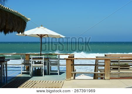 Ocean view in Macora, Peru with sunny and lue skies