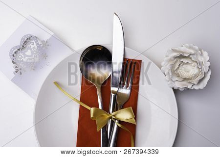 Christmas New Year Valentines Day Silverware For Celebration As Invitation Design Backgroundchristma