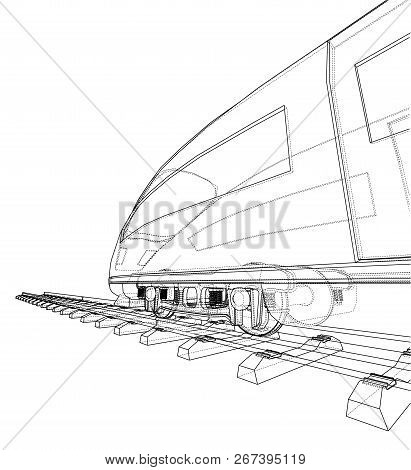 Modern Speed Train Concept. Vector Rendering Of 3d. Wire-frame Style