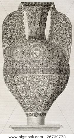 Staré ilustrace Alahambra porcelán váza. Vytvořil Montalan, publikované na Magasin Pittoresque,