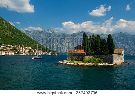 Saint George Benedictian Monastery And Church On St. George Island Ostrvo Sveti Dorde In Boka Kotor 