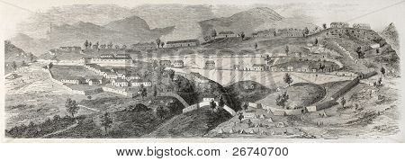 Ilustracja stary Fort Napoleona w Kabylia, Algieria. Stworzony przez Gaildrau po szkic Deloisy, 
