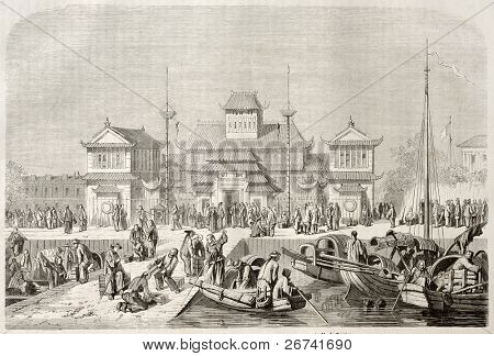 Shanghai customhouse, gamle illustration. Lavet af Grandsire efter Trevise, offentliggjort på Le Tour du 
