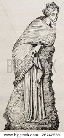 Polyhymnia marmorstatue gamle illustration. Af uidentificerede forfatteren, udgivet på Magasin Pittoresque,